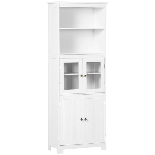 HOMCOM Freestanding Kitchen Cupboard, 4-Door Storage Cabinet with Adjustable Shelf and Glass Doors, White