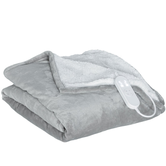 HOMCOM Electric Throw Heated Blanket with 10 Heat Levels & 10H Timer, Machine Washable with Overheat Protection, Grey