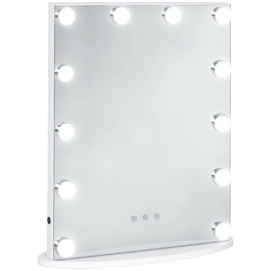 HOMCOM Hollywood Vanity Mirror with Lights for Makeup Dressing Table with 12 Dimmable LED Bulbs and USB Plug, White