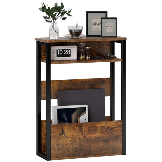 HOMCOM Industrial-Style Side Table, Wood-Effect Bedside Table with Metal Frame - Black/Brown