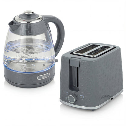 HOMCOM Kettle & Toaster Set, 1.7L 3000W Rapid Kettle, 2 Slice Toaster with 7 Browning Controls, Grey
