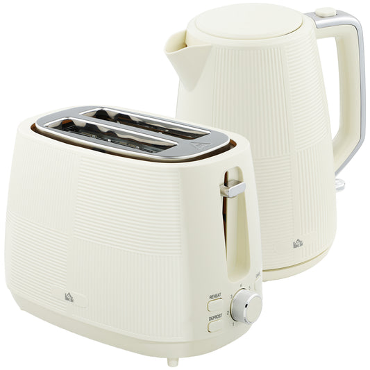 HOMCOM Kettle and Toaster Set, 1.7L 3000W Fast Boil Kettle & 2 Slice Toaster Kitchen Set, Cream White