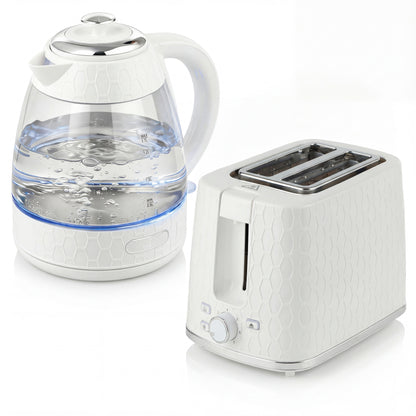HOMCOM Kettle and Toaster Set, 1.7L 3000W Rapid Kettle with Limescale Filter, 2 Slice Toaster, Cream