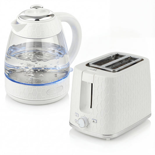 HOMCOM Kettle and Toaster Set, 1.7L 3000W Rapid Kettle with Limescale Filter, 2 Slice Toaster, Cream