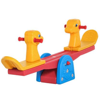HOMCOM Kids Seesaw Safe Teeter Totter 2 Seats with Easy-Grip Handles, Safe, Indoor Outdoor Equipment, for 1-4 Years