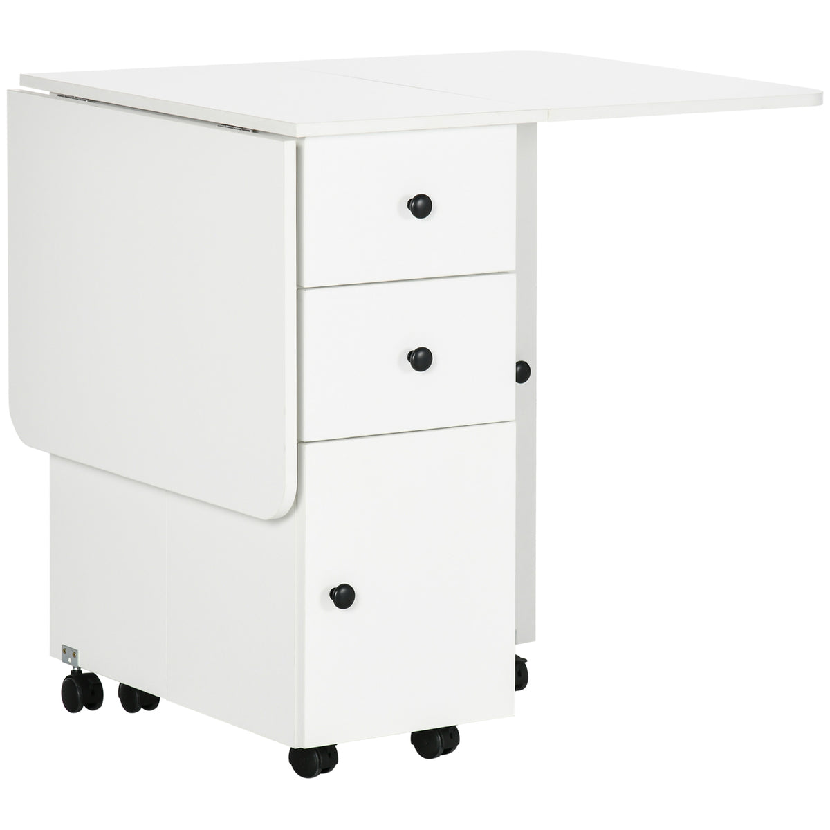 HOMCOM Kitchen Multi-Storage Six-Person Drop Leaf Dining Table - White