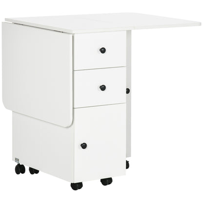 HOMCOM Kitchen Multi-Storage Six-Person Drop Leaf Dining Table - White