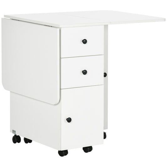 HOMCOM Kitchen Multi-Storage Six-Person Drop Leaf Dining Table - White