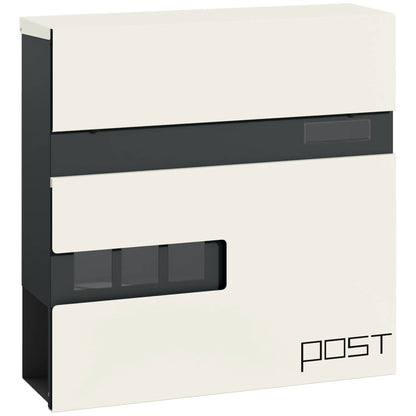 HOMCOM Locking Galvanised Steel Letterbox with Viewing Window - White/Black