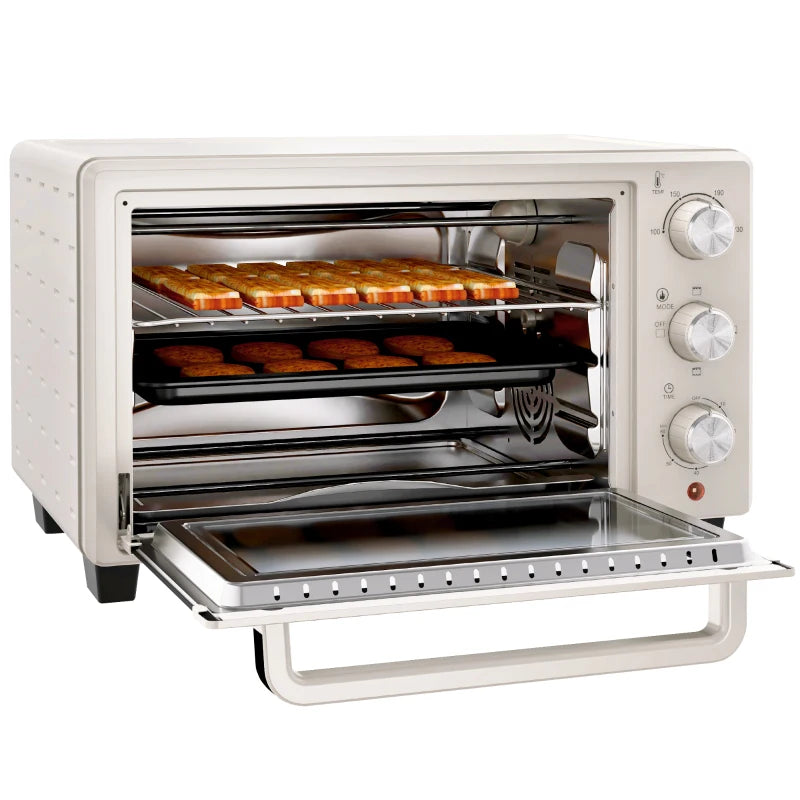 HOMCOM Mini Oven, 21L Countertop Electric Grill, Toaster Oven 1400W Cream