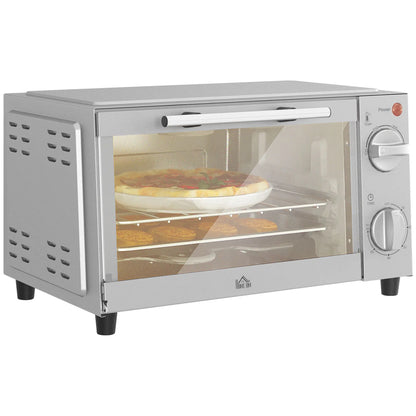 HOMCOM Mini Oven, 9L Countertop Electric Grill, Toaster Oven with Timer, Dishwasher Safe, 750W, Silver