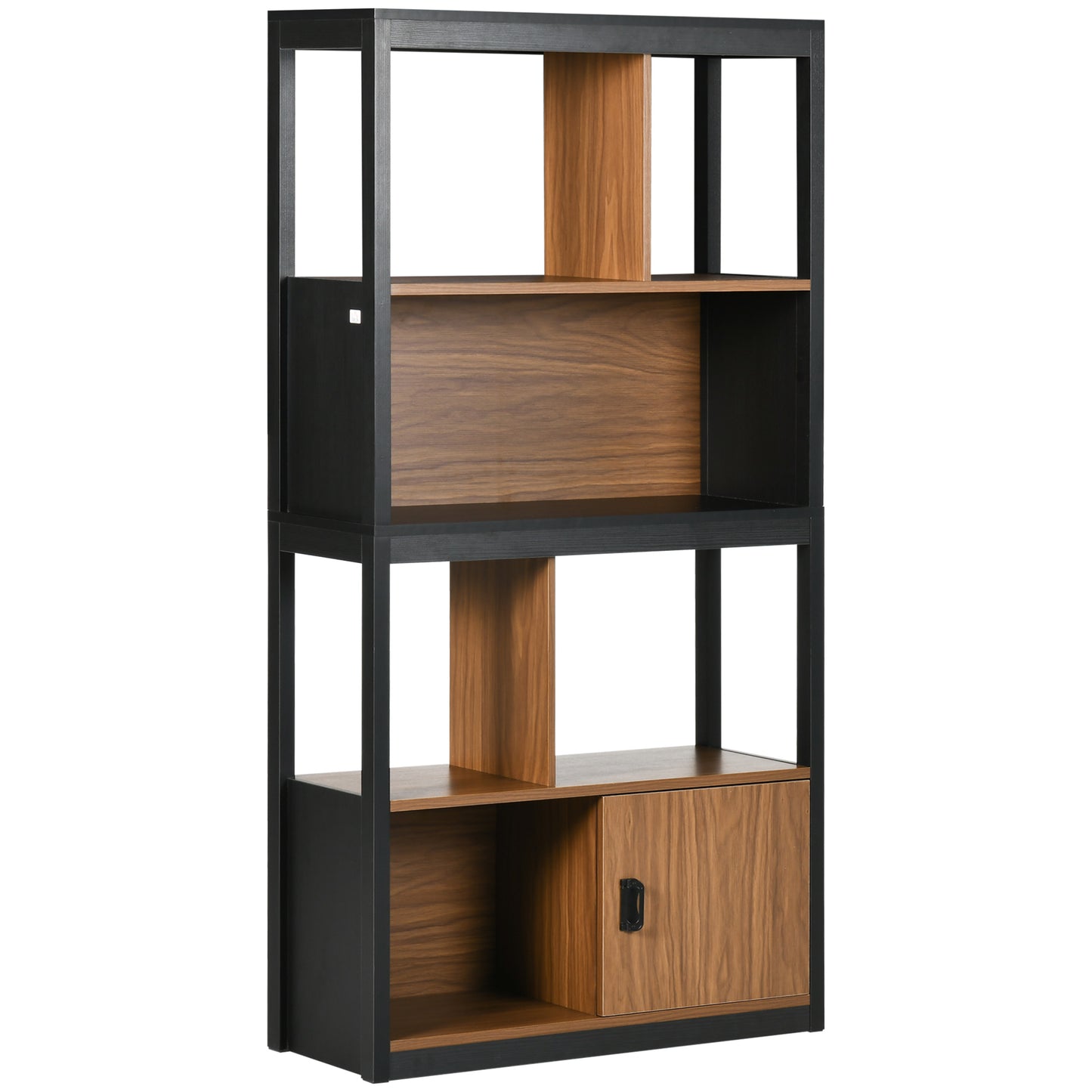 HOMCOM Modern 4-Tier Bookshelf, Freestanding Bookcase with Storage Shelving and Closed Cabinet, for Home Office, Walnut Brown