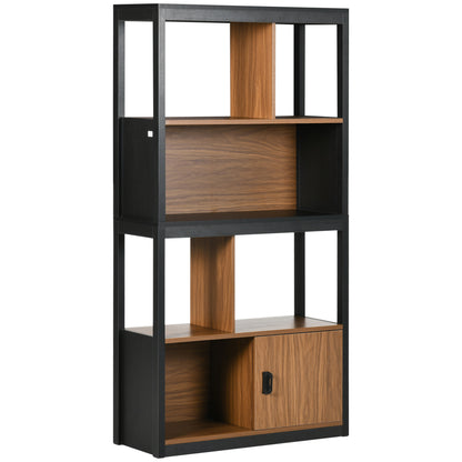 HOMCOM Modern 4-Tier Bookshelf, Freestanding Bookcase with Storage Shelving and Closed Cabinet, for Home Office, Walnut Brown