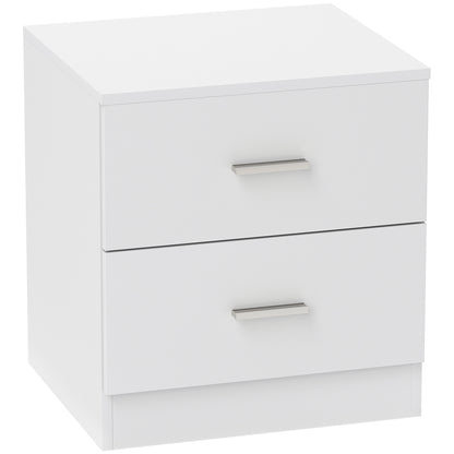HOMCOM Modern Bedside Table, Beside Cabinet with 2 Drawers for Bedroom, Living Room, White