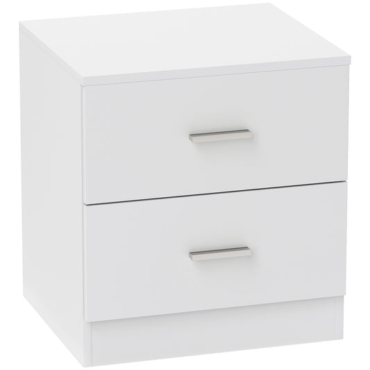 HOMCOM Modern Bedside Table, Beside Cabinet with 2 Drawers for Bedroom, Living Room, White