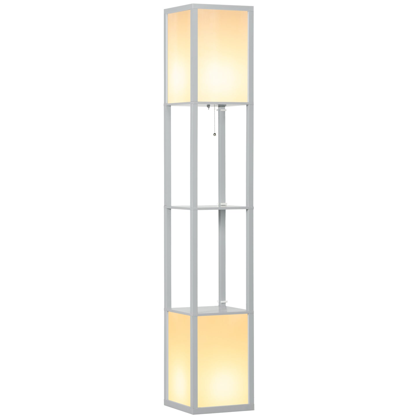 HOMCOM Modern Standing Shelf Floor Lamp with Dual Ambient Light, Living Room, Bedroom, Grey