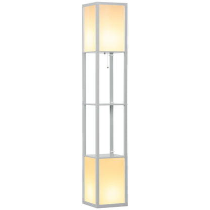 HOMCOM Modern Standing Shelf Floor Lamp with Dual Ambient Light, Living Room, Bedroom, Grey