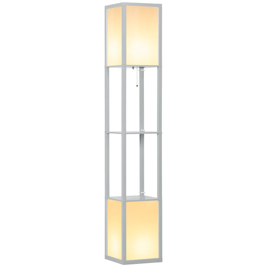 HOMCOM Modern Standing Shelf Floor Lamp with Dual Ambient Light, Living Room, Bedroom, Grey