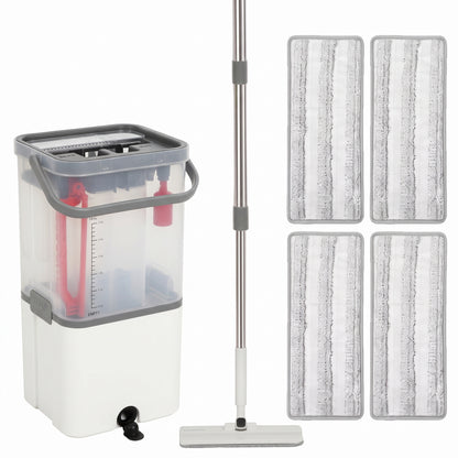 HOMCOM Compact Flat Mop and Bucket Set 2-Chamber Design with Wringer, White