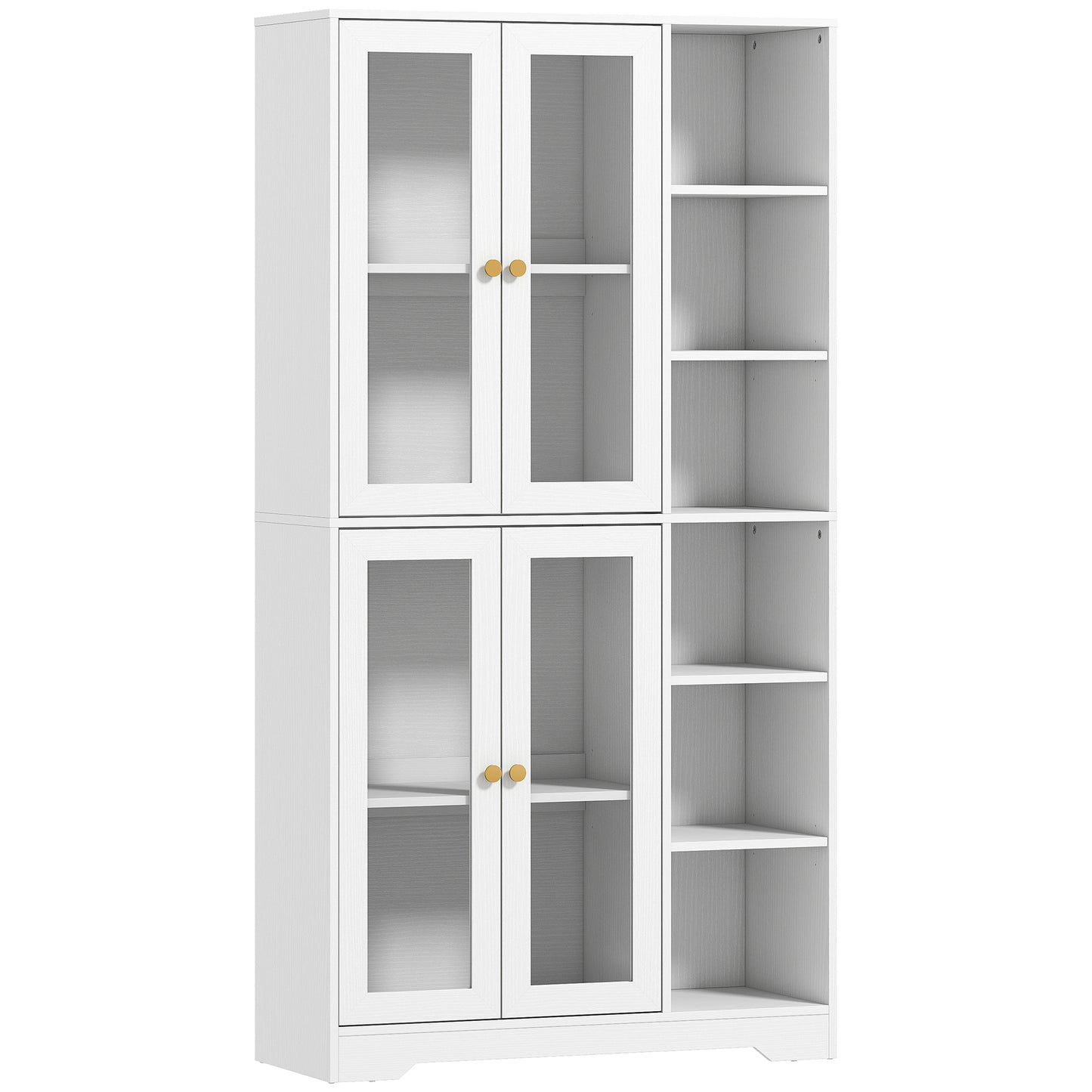 HOMCOM Multi-Storage Kitchen Cabinet, with Glass Doors - White Wood-Effect
