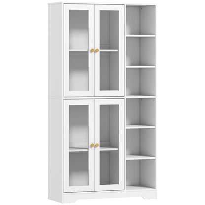 HOMCOM Multi-Storage Kitchen Cabinet, with Glass Doors - White Wood-Effect