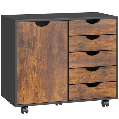 HOMCOM Multi-Storage Mobile Office Storage Cabinet with Five Wheels- Rustic Brown