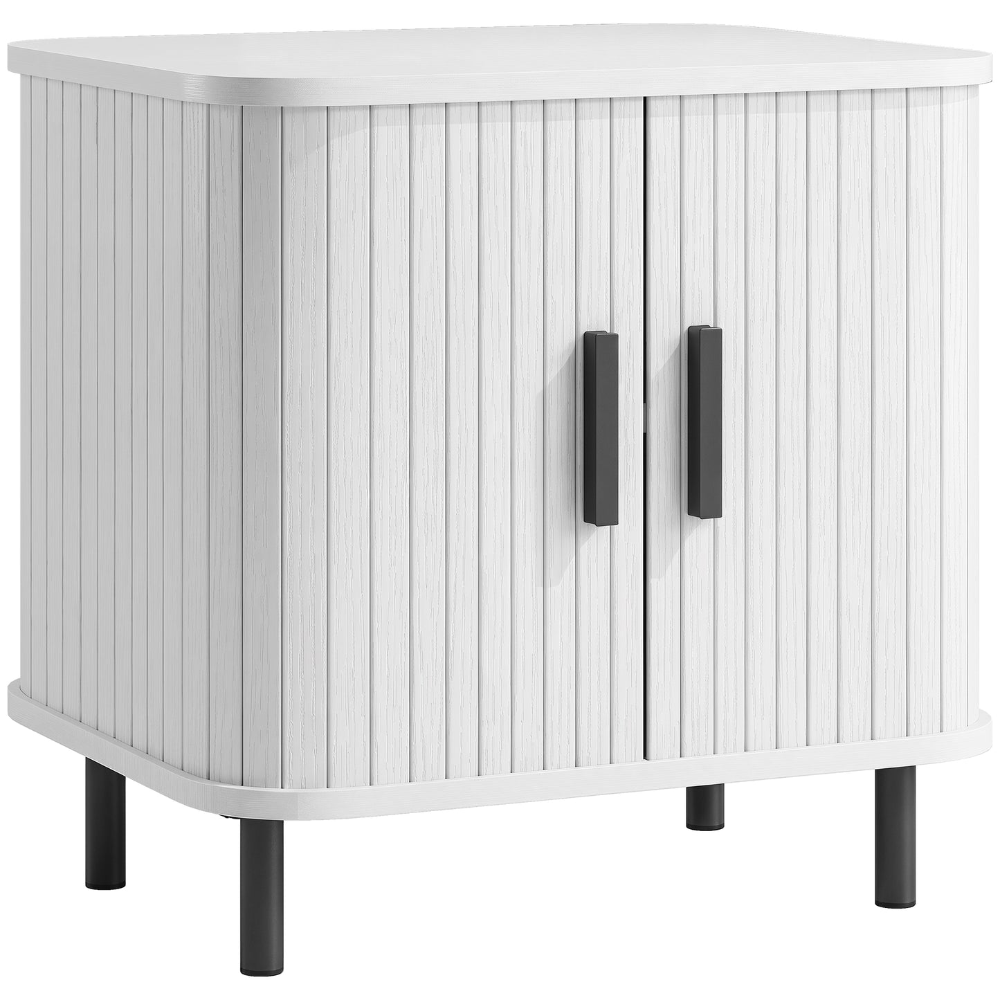 HOMCOM Nightstand Bedside Table with Sliding Doors and Metal Legs, White Wood Effect
