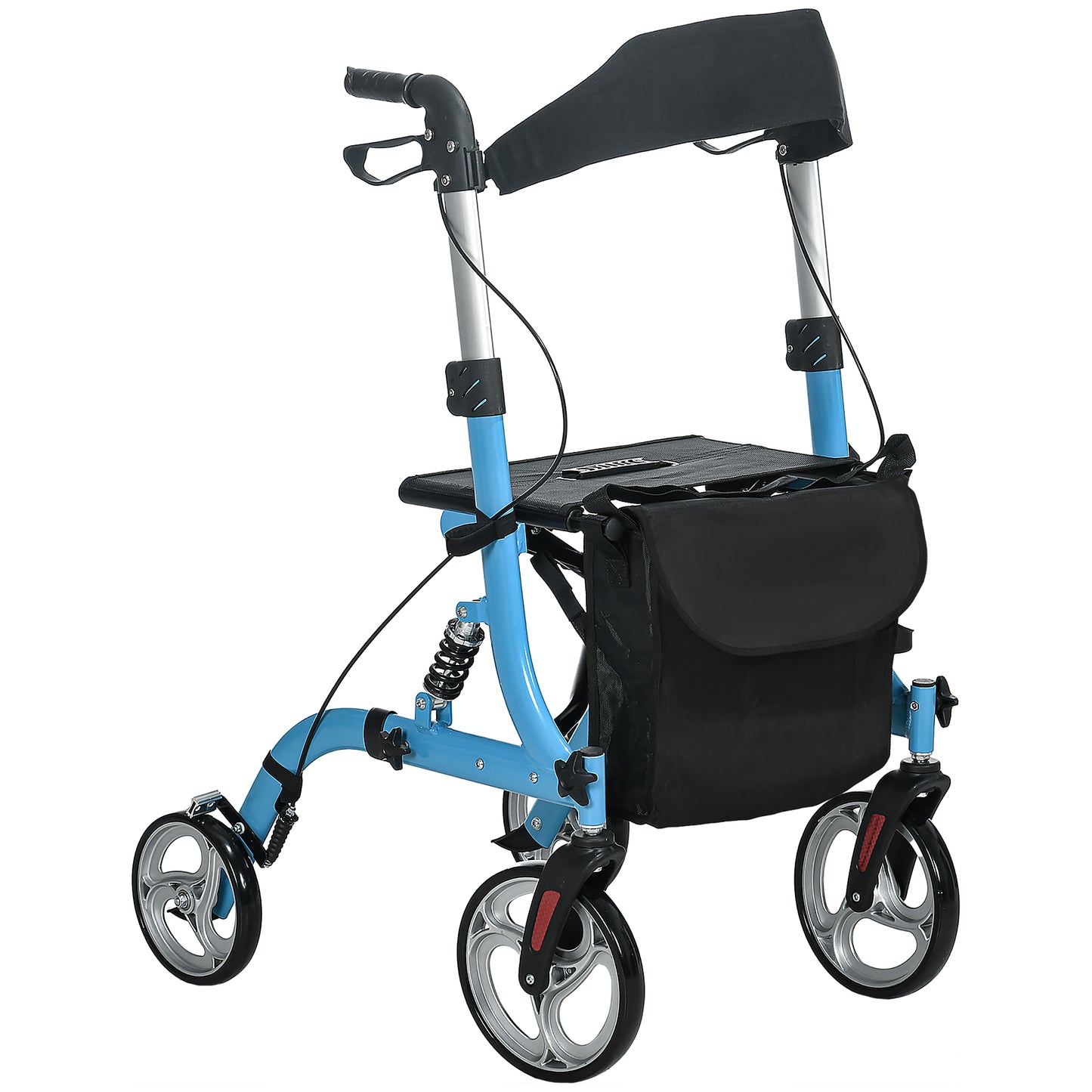 HOMCOM Professional Rollator with 8 Adjustable Height, Aluminium Walking Frame with Dual Brakes for Tall People, Blue