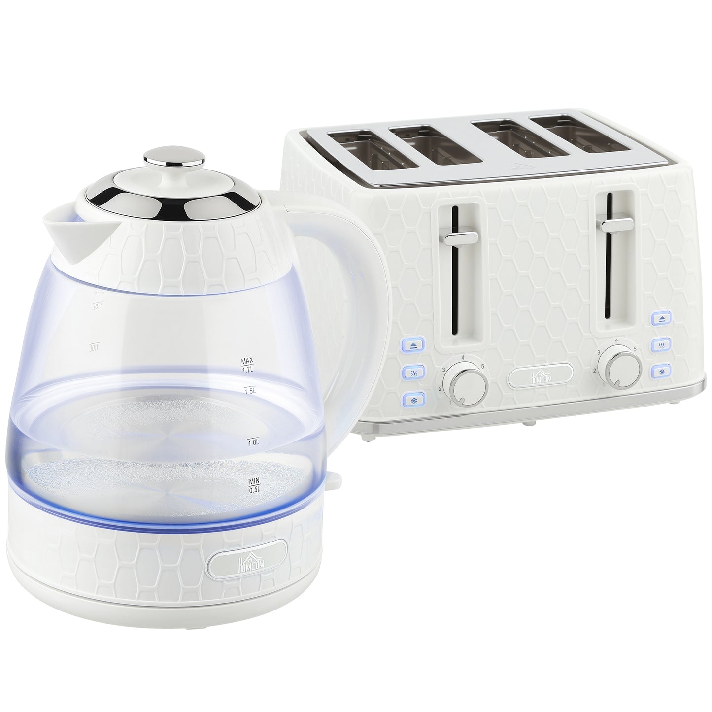 HOMCOM Rapid Kettle & Toaster Set, 1.7L 3000W, 4 Slice Toaster with 7 Browning Controls, Cream