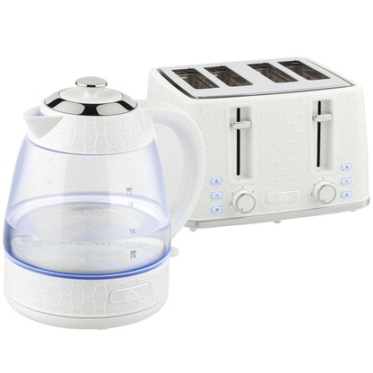HOMCOM Rapid Kettle & Toaster Set, 1.7L 3000W, 4 Slice Toaster with 7 Browning Controls, Cream