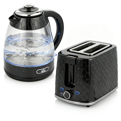 HOMCOM Rapid Kettle and 2 Slice Toaster Set, 1.7L 3000W with Limescale Filter & 7 Browning Controls, Black