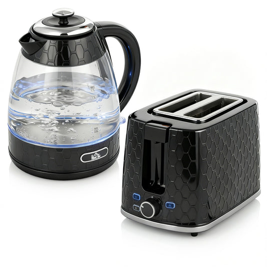 HOMCOM Rapid Kettle and 2 Slice Toaster Set, 1.7L 3000W with Limescale Filter & 7 Browning Controls, Black