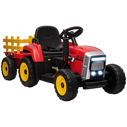 HOMCOM Ride On Tractor, Battery Powered Electric Car, with Detachable Trailer, Remote Control, Music - Red