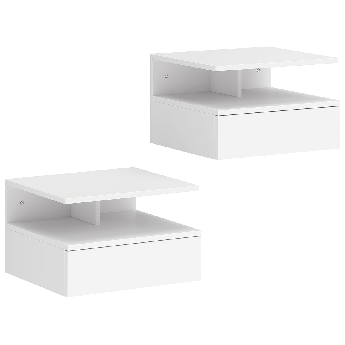 HOMCOM Set of Two Floating Bedside Tables Wall-Mounted Side Table - White