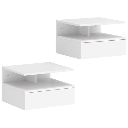 HOMCOM Set of Two Floating Bedside Tables Wall-Mounted Side Table - White