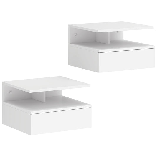 HOMCOM Set of Two Floating Bedside Tables Wall-Mounted Side Table - White