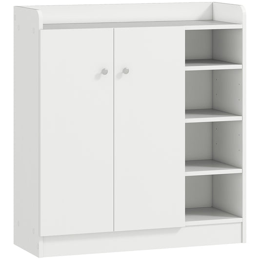 HOMCOM Shoe Storage Cabinet Two Doors w/ Adjustable 4 Shelves Cupboard Footwear Rack Stand Organiser, White