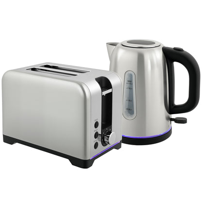 HOMCOM Kitchen Simple Polished Toaster and Kettle Set - Silver Tone