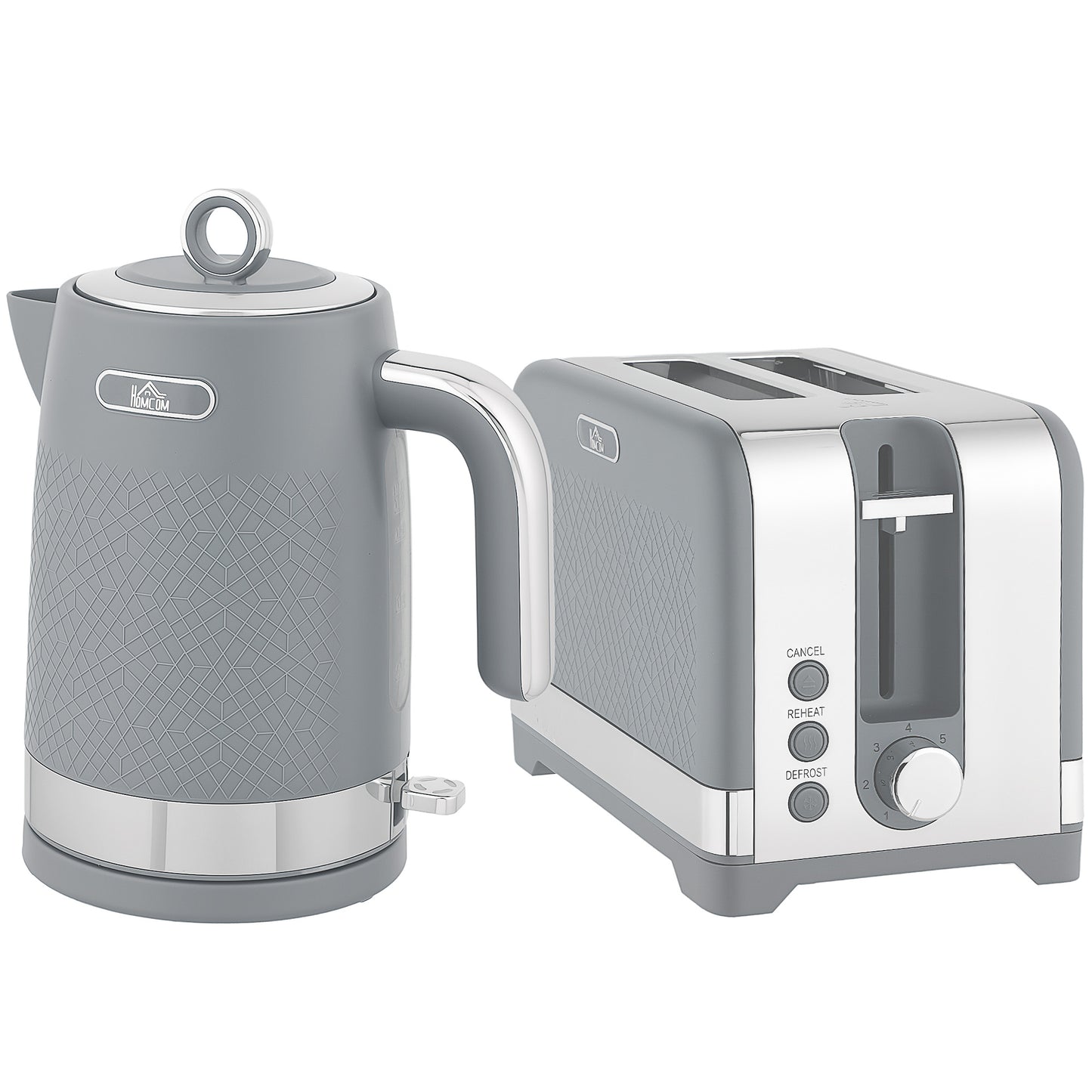 HOMCOM Sleek Textured Rapid Boil Kettle & Two-Slice Toaster Kitchen Set - Grey