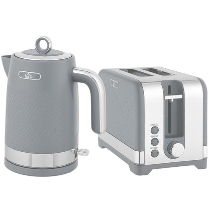 HOMCOM Sleek Textured Rapid Boil Kettle & Two-Slice Toaster Kitchen Set - Grey