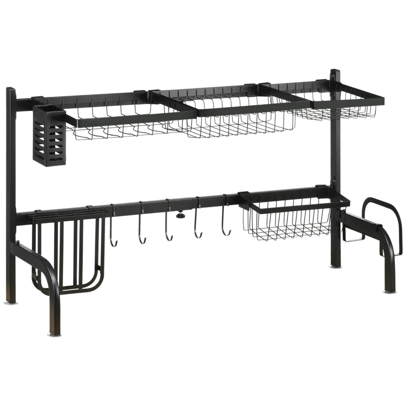 HOMCOM Space Saving 2 Tier Adjustable Dish Drainer Over The Sink Drying Rack
