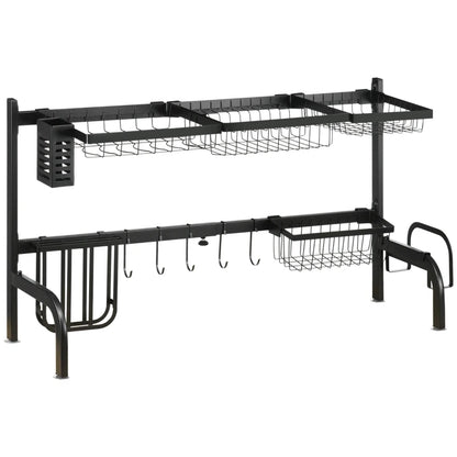 HOMCOM Space Saving 2 Tier Adjustable Dish Drainer Over The Sink Drying Rack