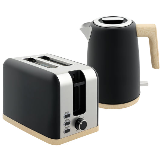 HOMCOM Stainless Steel Kettle and Toaster Kitchen Set, 1.7L 3000W Fast Boil Kettle & 2 Slice Toaster, Black