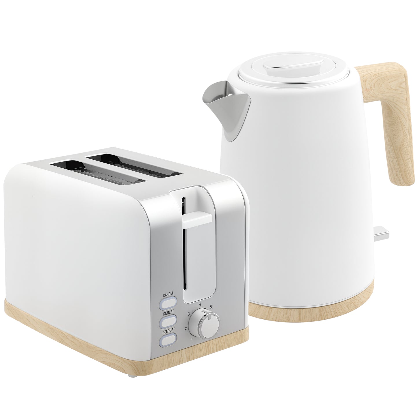 HOMCOM Stainless Steel Kettle and Toaster Set, 1.7L 3000W Fast Boil Kettle & 2 Slice Toaster Kitchen Set, White