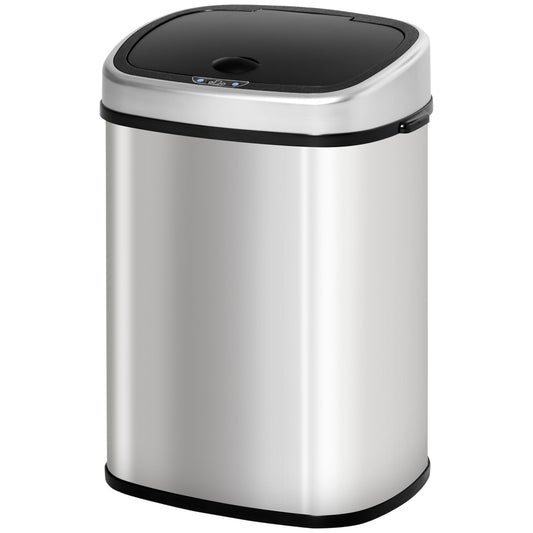 HOMCOM Stainless Steel Kitchen Sensor Dustbin Automatic Touchless Rubbish Garbage Waste Bin 58L, Silver