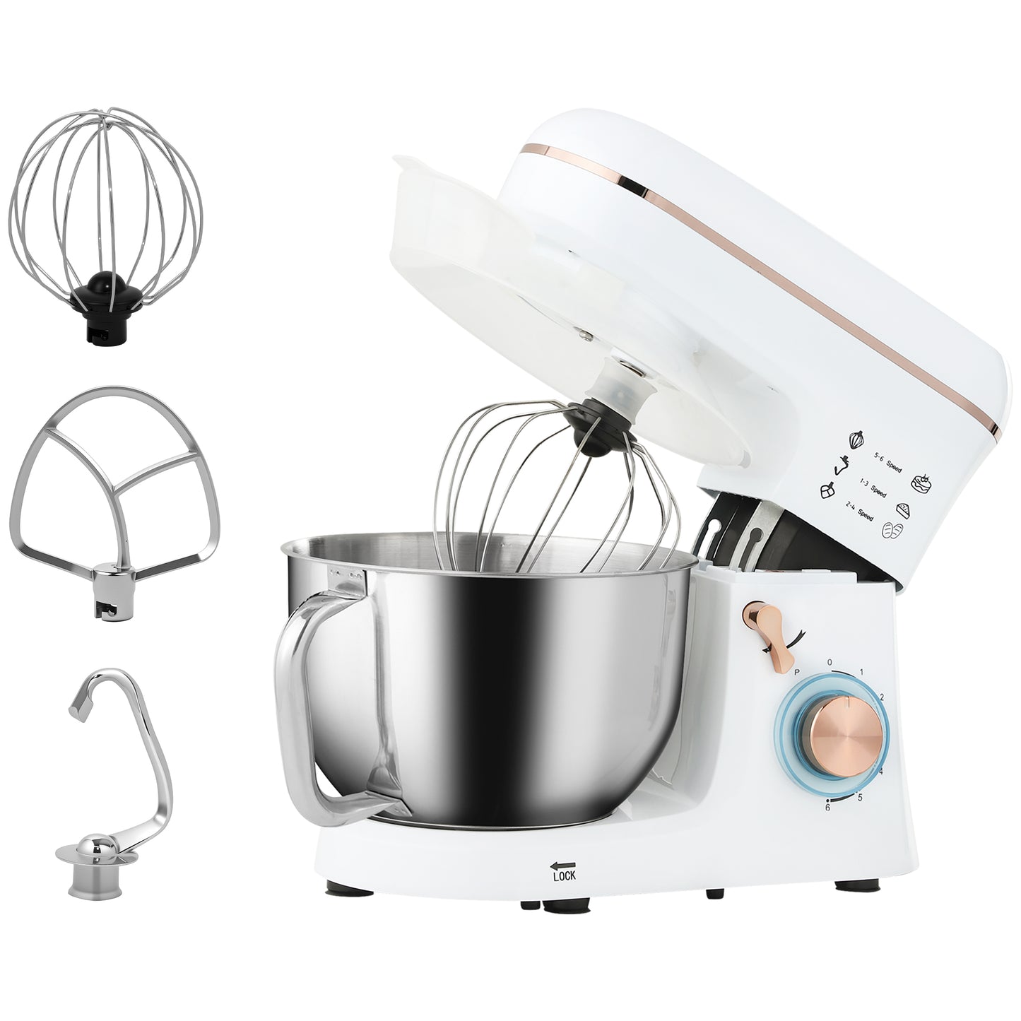 HOMCOM Stand Mixer, 5L Electric Kitchen Food Mixer 1400W with 6 Speeds & Pulse Setting, White