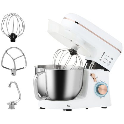 HOMCOM Stand Mixer, 5L Electric Kitchen Food Mixer 1400W with 6 Speeds & Pulse Setting, White