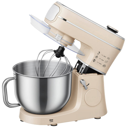 HOMCOM Stand Mixer, 6L Tilt-Head Food Mixer with 11 Speeds, Pulse & Fermentation Function, LED Display, Cream