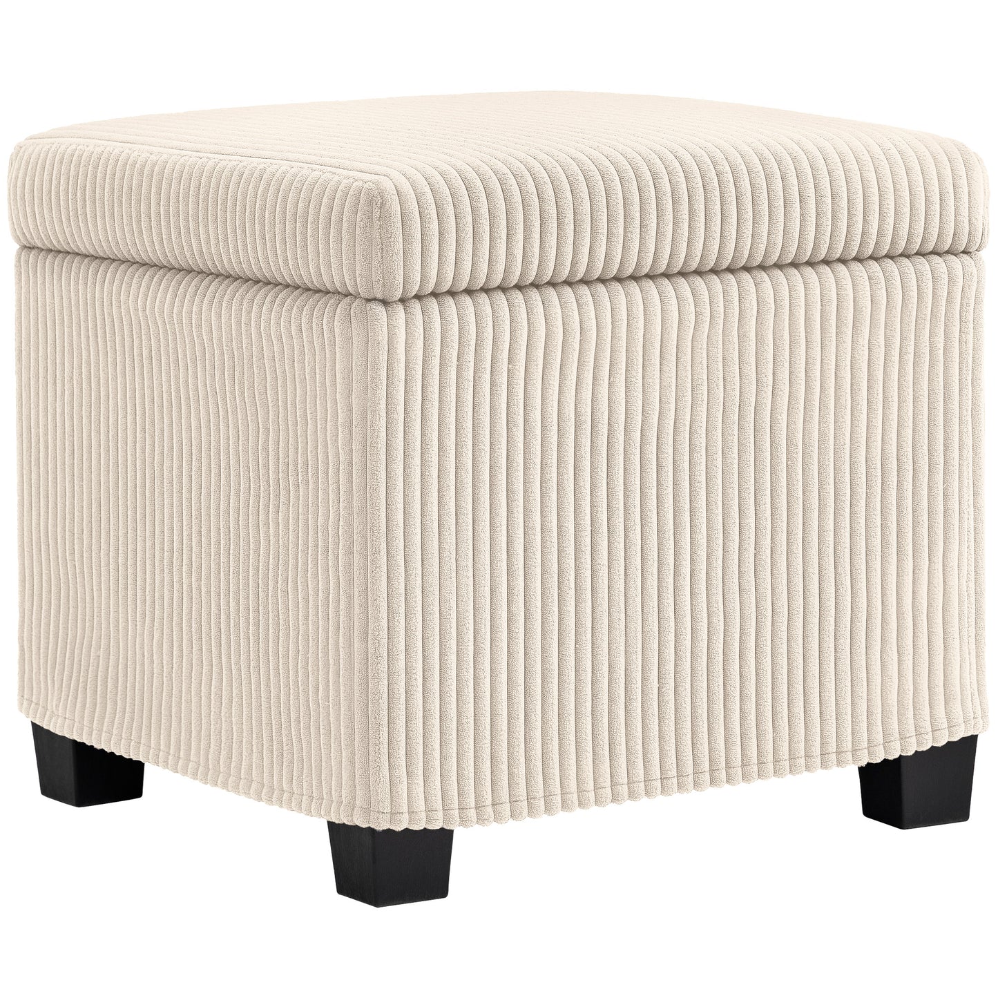 HOMCOM Storage Ottoman Bed End Bench, Corduroy Storage Chest Box with Wooden Legs, Beige