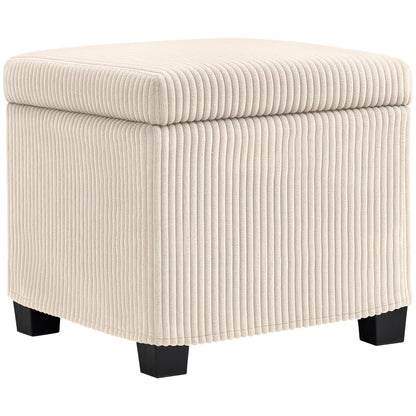 HOMCOM Storage Ottoman Bed End Bench, Corduroy Storage Chest Box with Wooden Legs, Beige